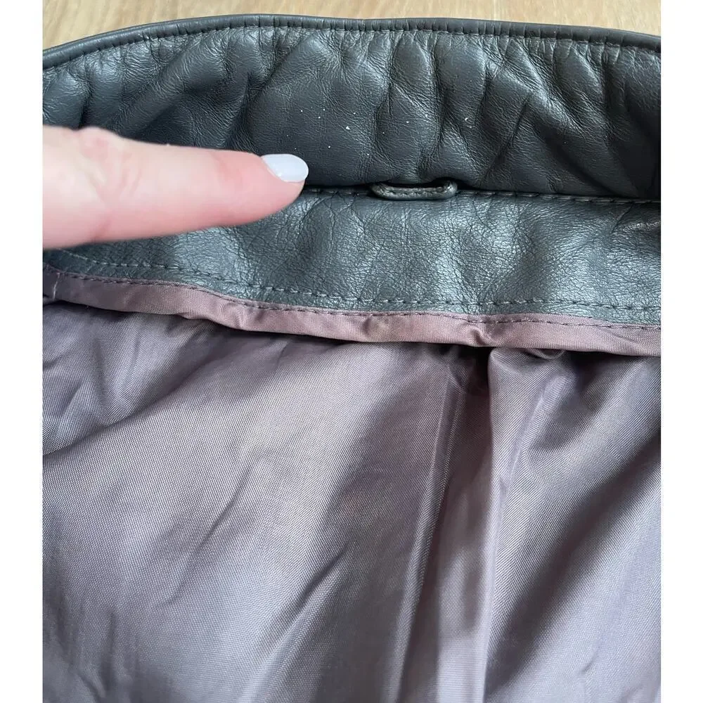 Vintage 80s 90s Men's Moto Leather Jacket Full Zip Hidden Hood No Tag - FLAW